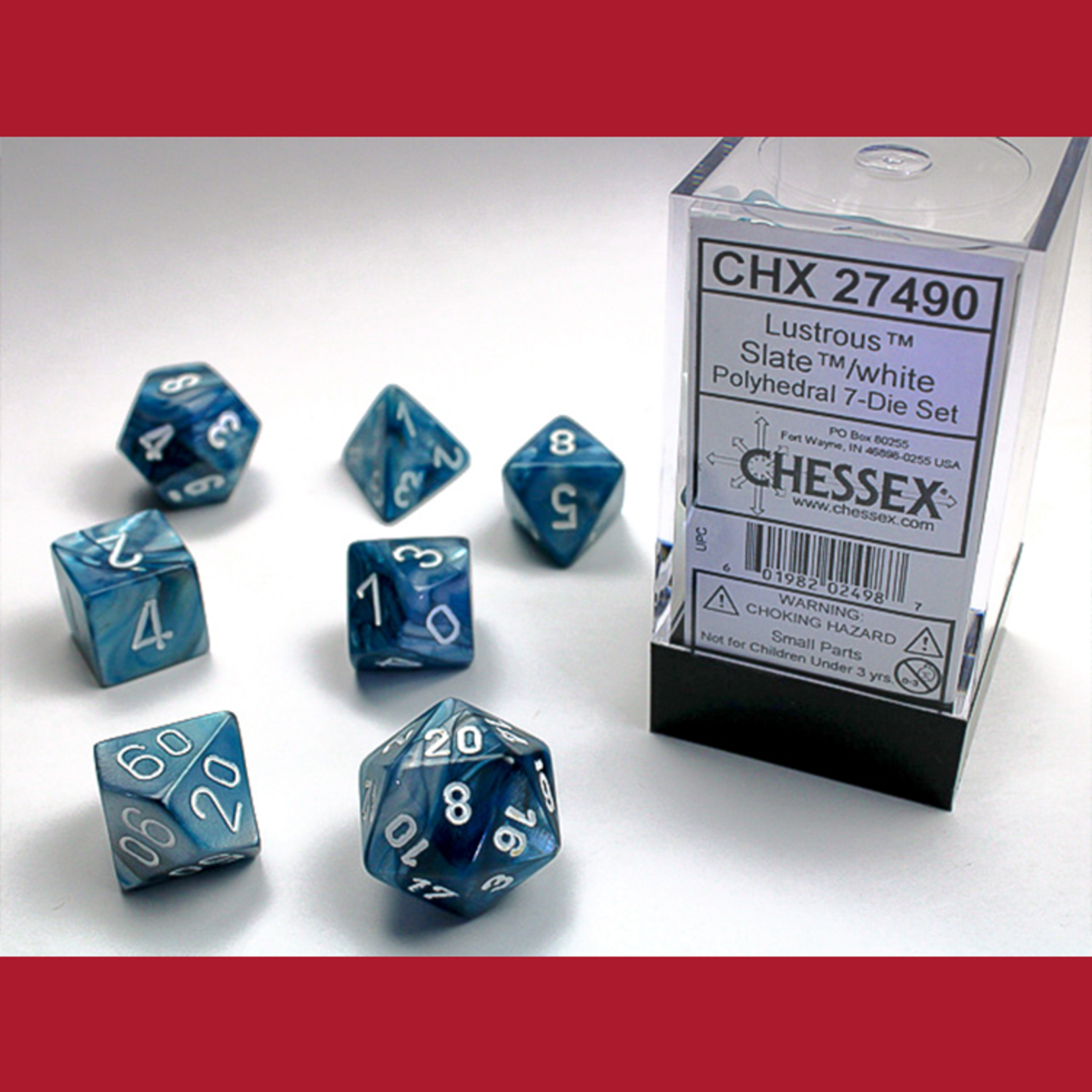 Chessex CHX 27490 Lustrous Slate / White Polyhedral 7-die Set