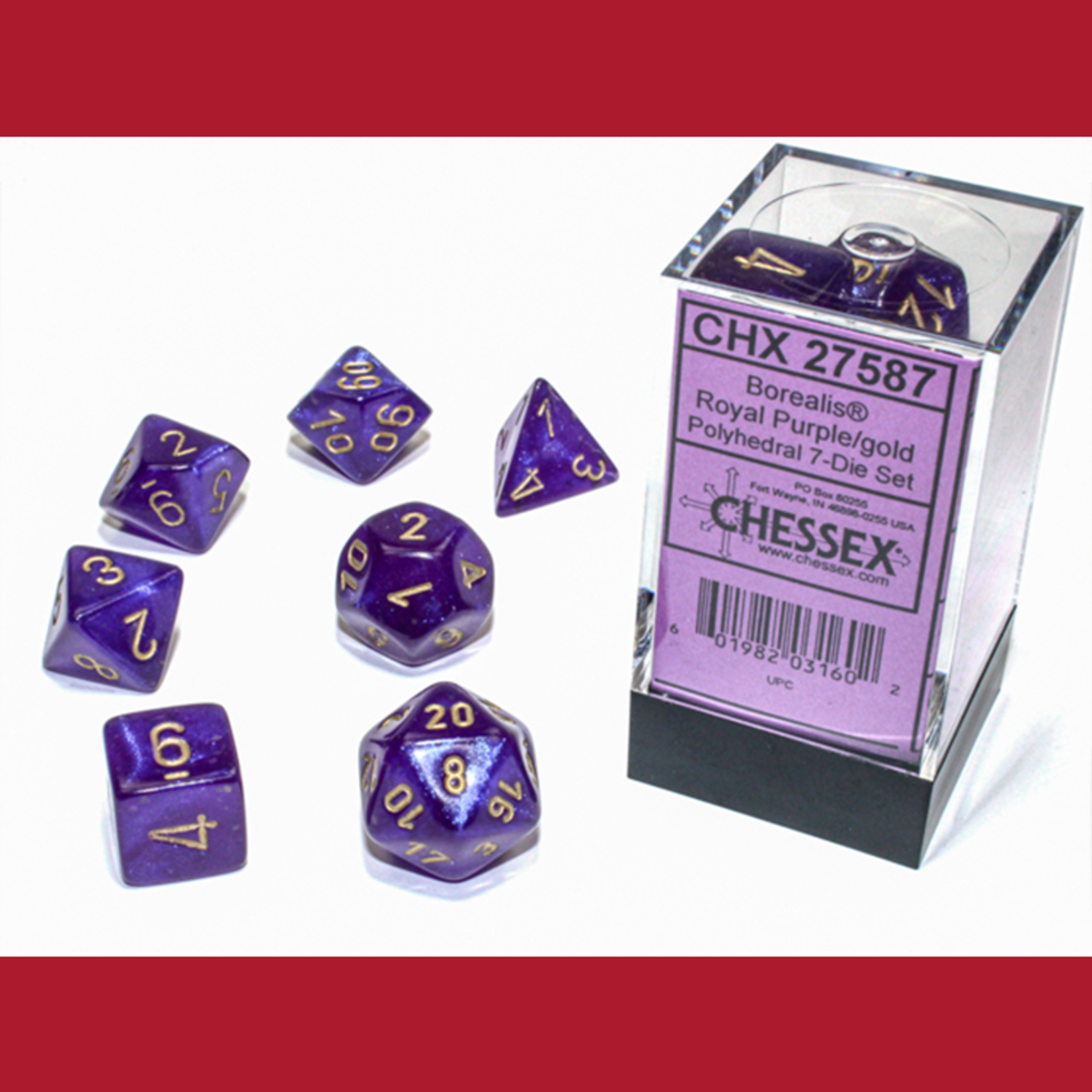 Chessex CHX 27587 Borealis Luminary Royal Purple / Gold Polyhedral 7-die Set