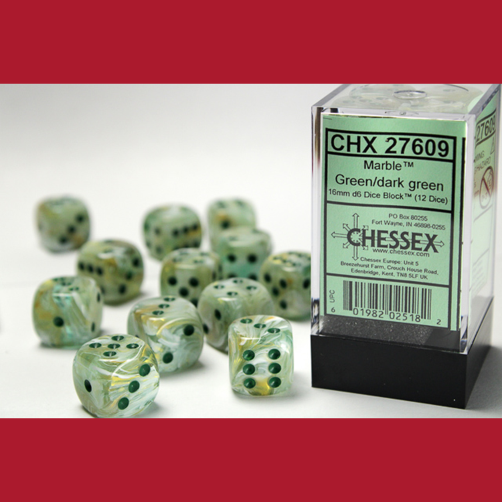 Chessex CHX 27609 Marble Green / Dark Green 16mm (12d6)