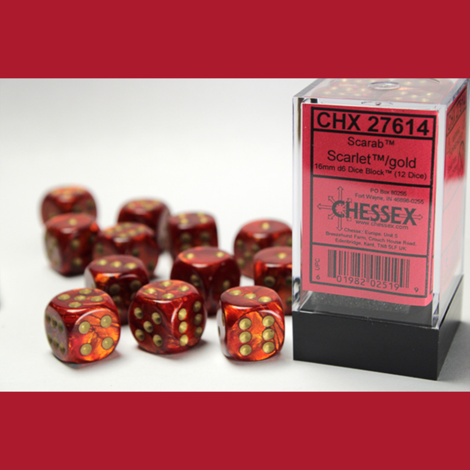 Chessex CHX 27614 Scarab Scarlet / Gold 16mm (12d6)