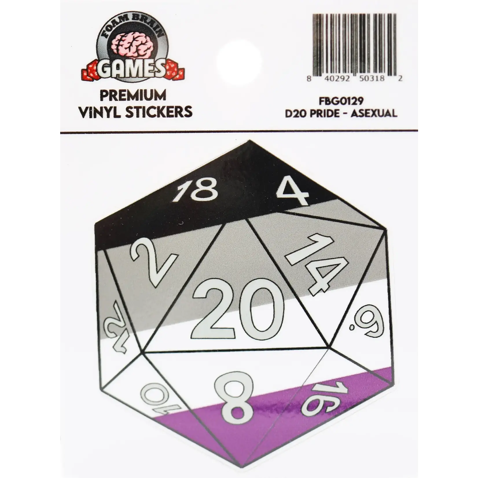 Foam Brain Games D20 Sticker - Asexual Pride