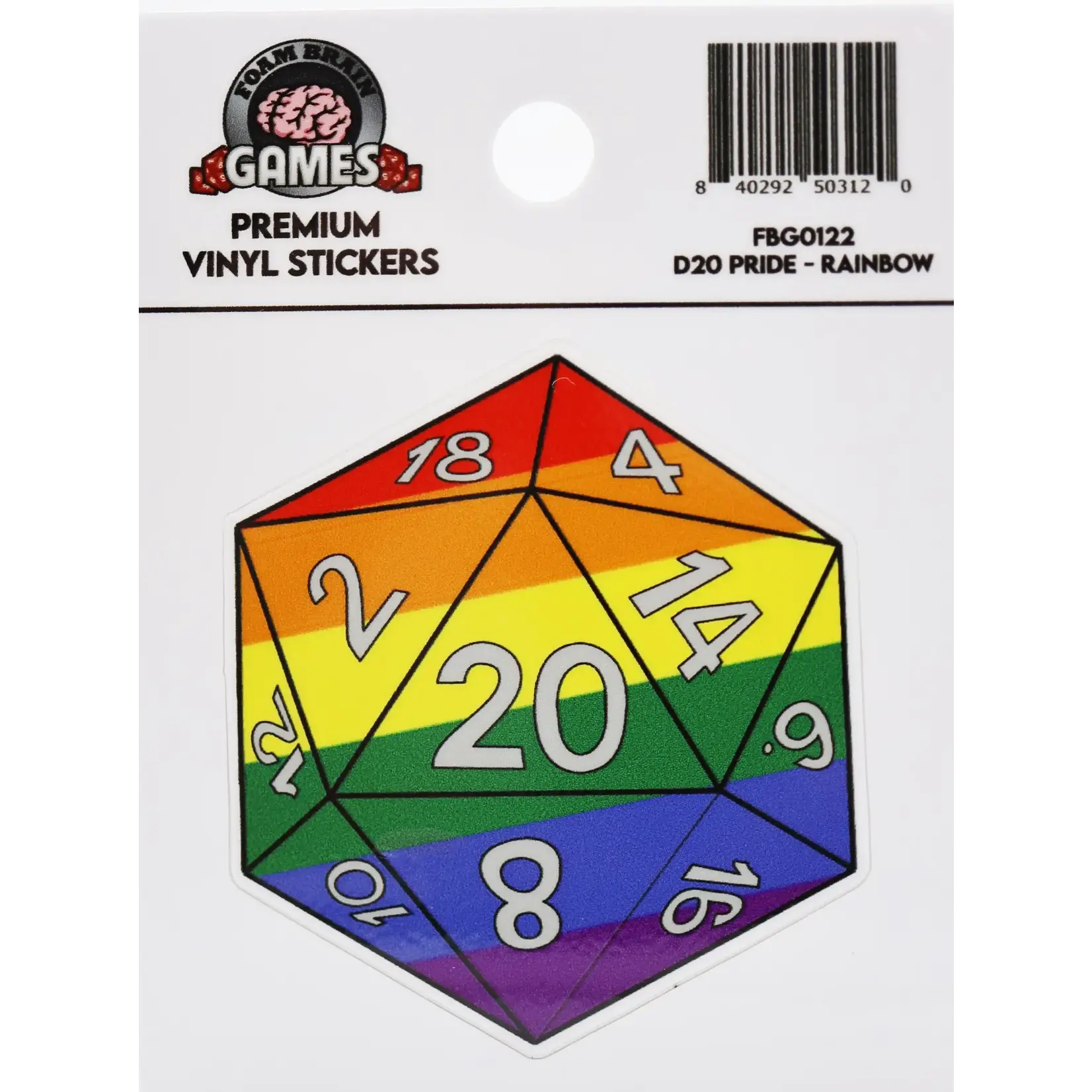 Foam Brain Games D20 Sticker - Rainbow Pride