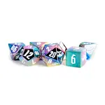 Metallic Dice Games Rainbow Aegis Aluminum Plated White Inked 7-Die Set