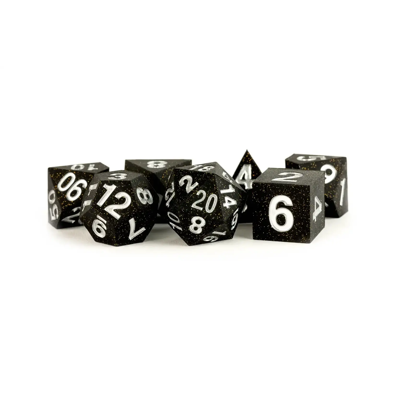 Metallic Dice Games Sharp Edge Silicone Rubber 7-Die Set: Gold Scatter