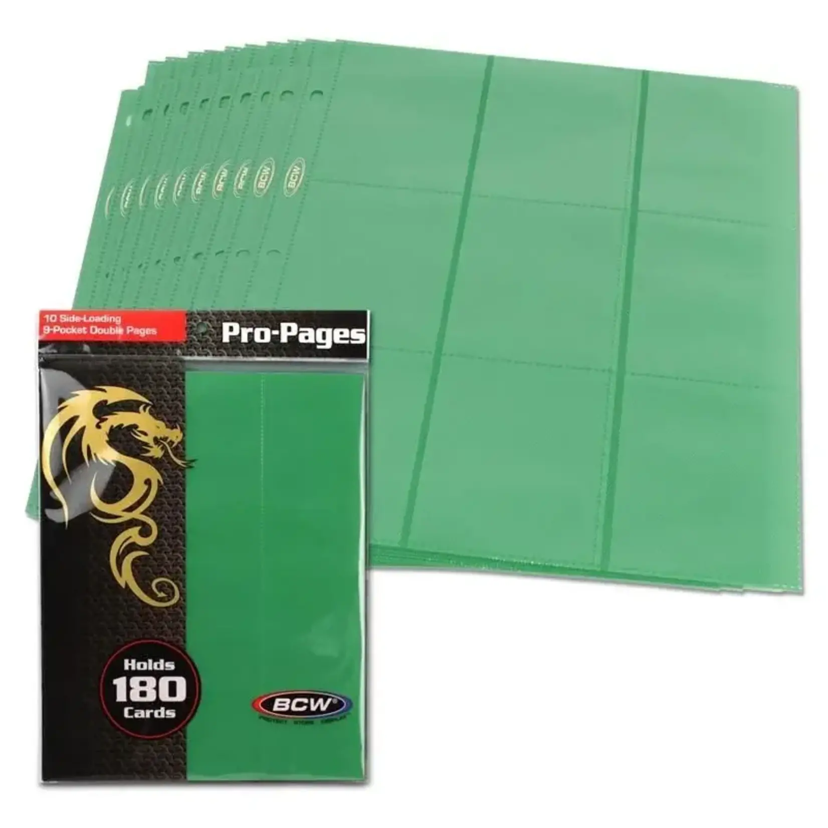BCW Supplies 9-Pocket PRO Side Loading Pages (Green) (10)