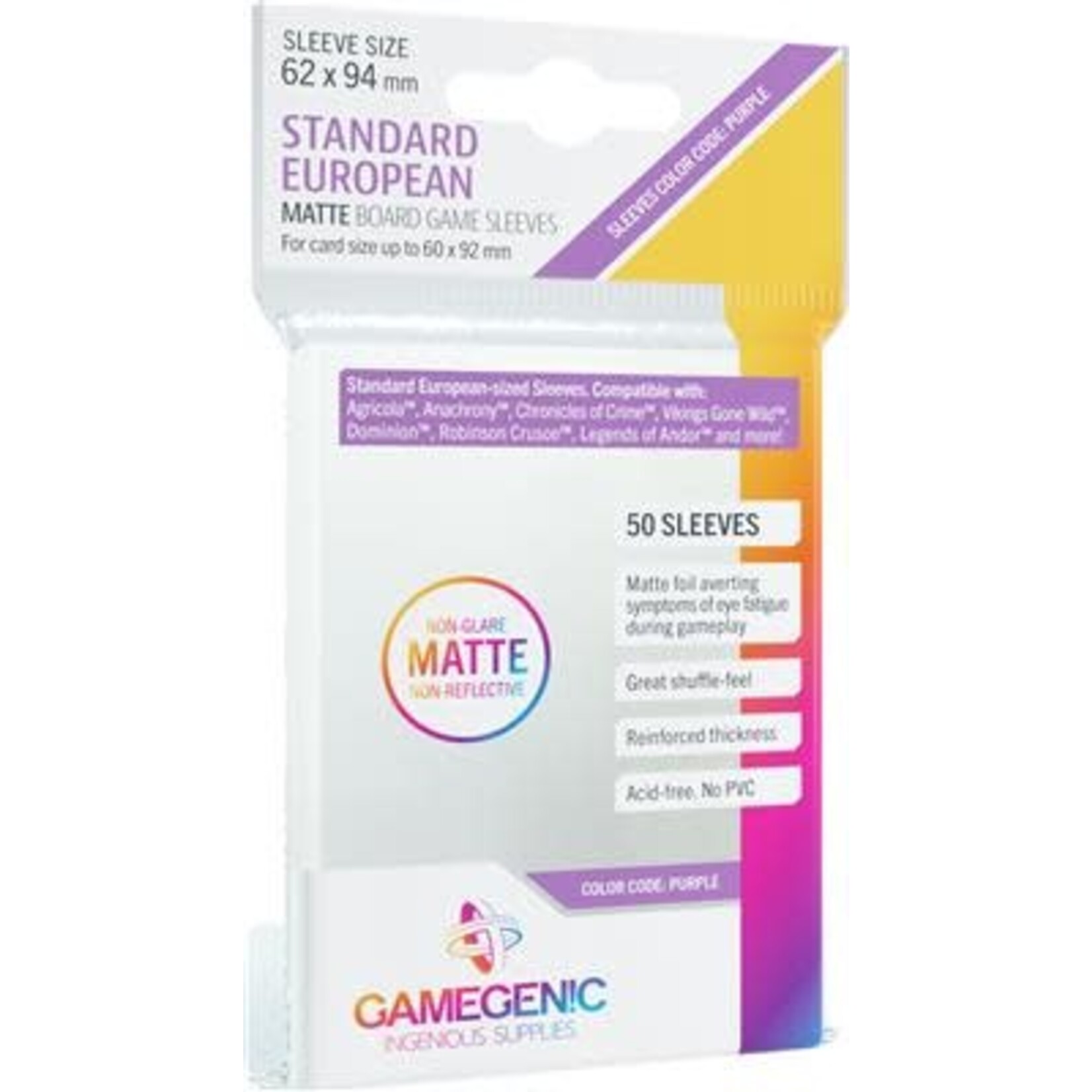 Gamegenic Board Game Sleeves - Standard European (62 x 94) Matte