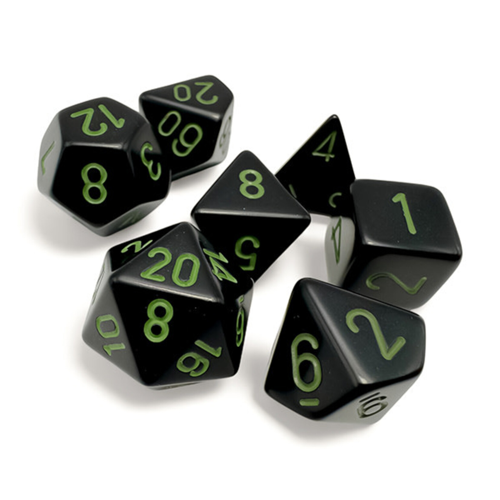 Chessex CHX 25458 7-Die Opaque: Black/ Green