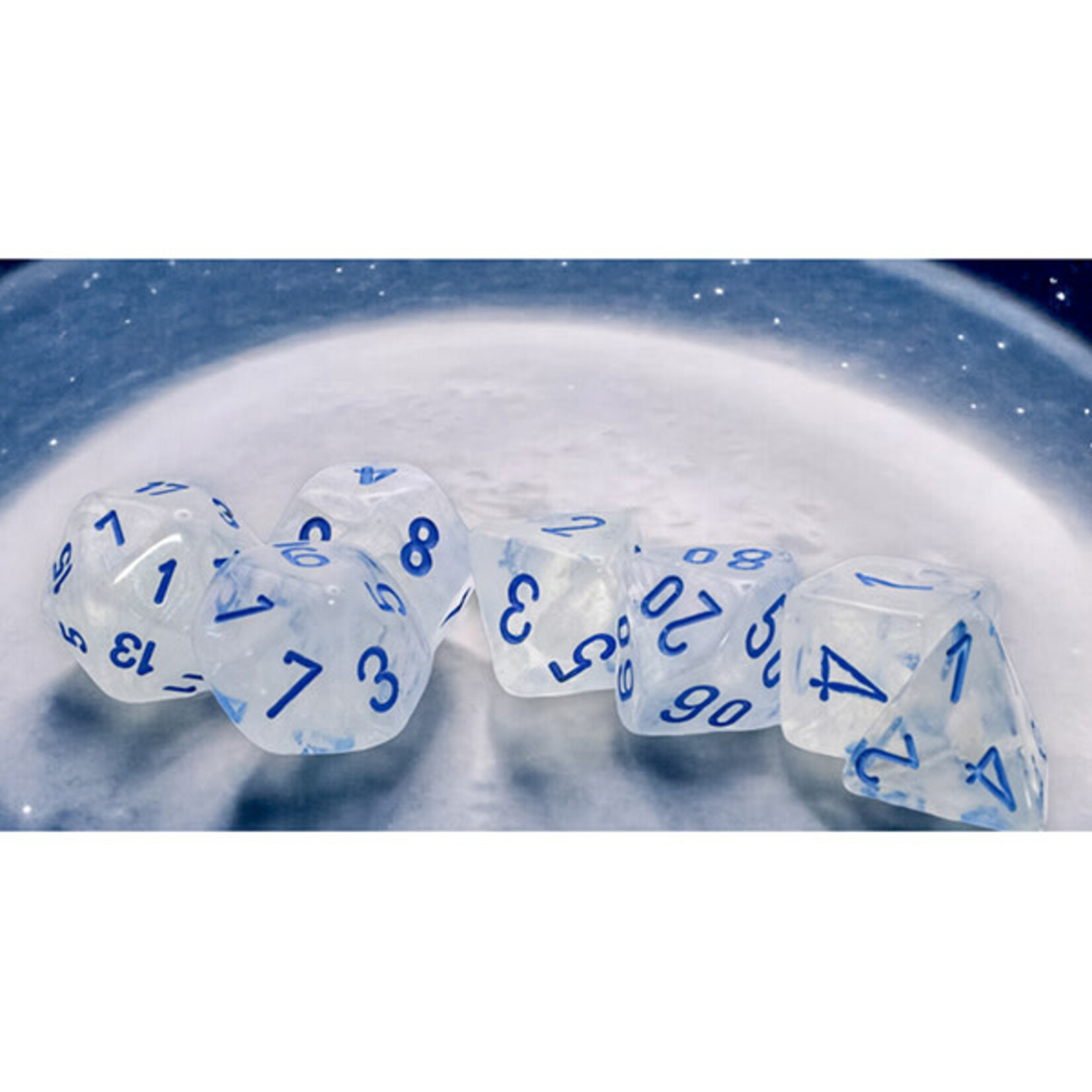 Chessex CHX 22581 Mega-Hedrals Borealis Luminary Icicle / Light Blue Polyhedral 7-die Set