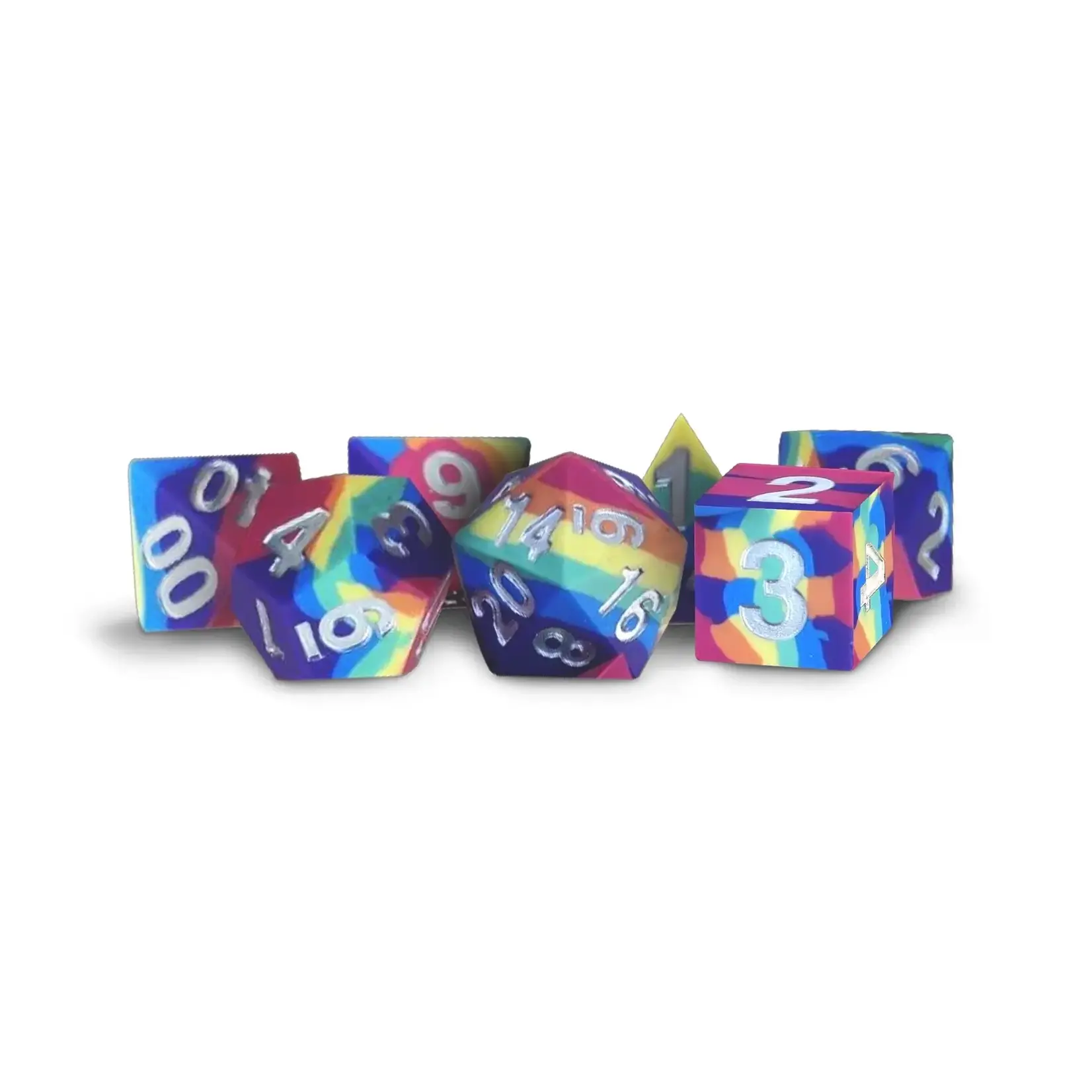 Metallic Dice Games Sharp Edge Silicone Rubber Dice Set - Rainbow