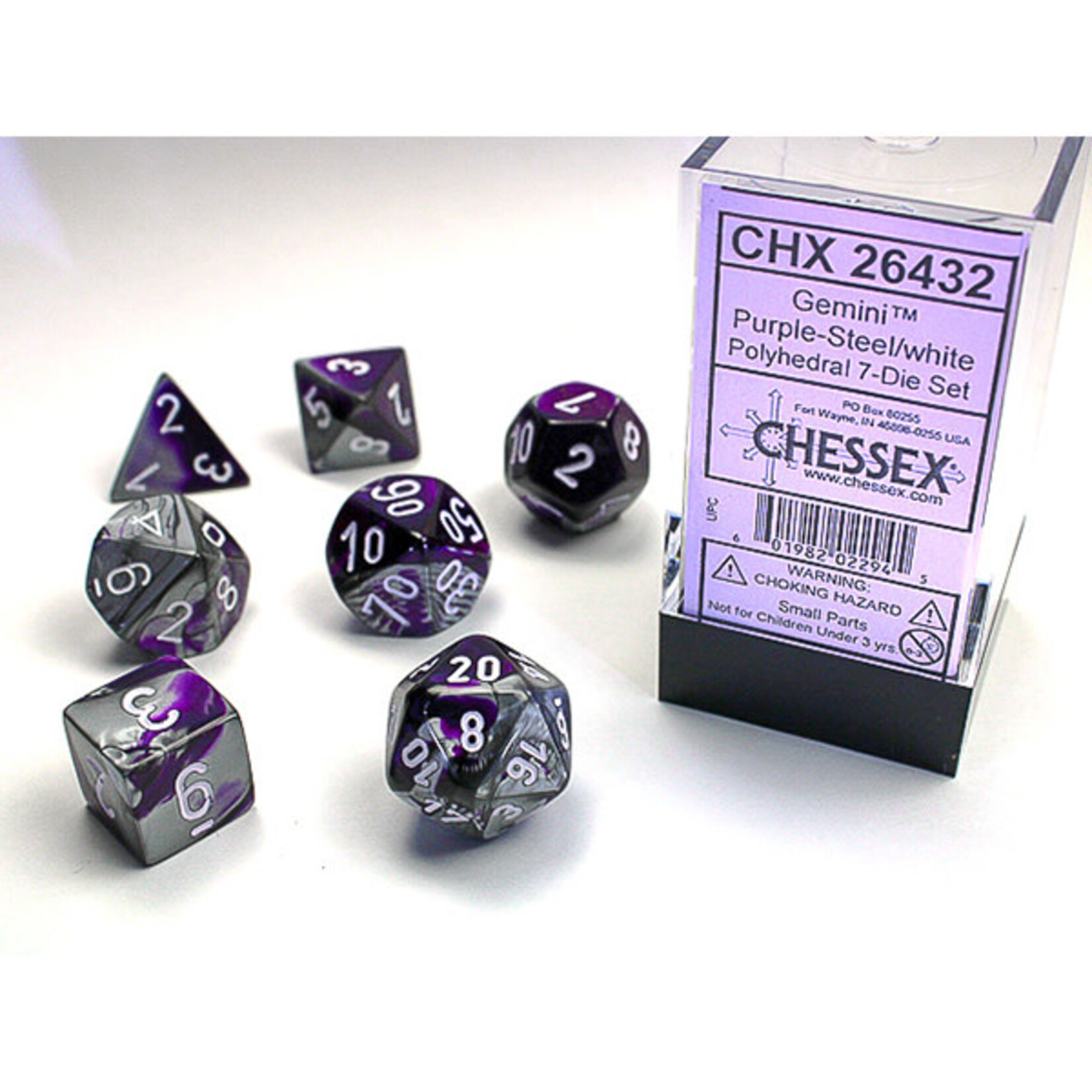 Chessex CHX 26432 Gemini Purple / Steel Polyhedral 7-die Set