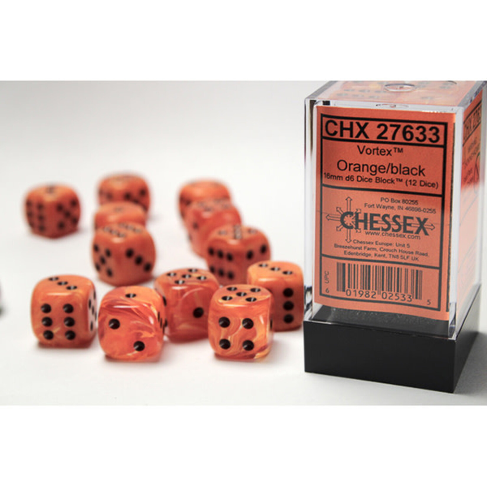 Chessex CHX 27633 Vortex Orange / Black 16mm (12d6)