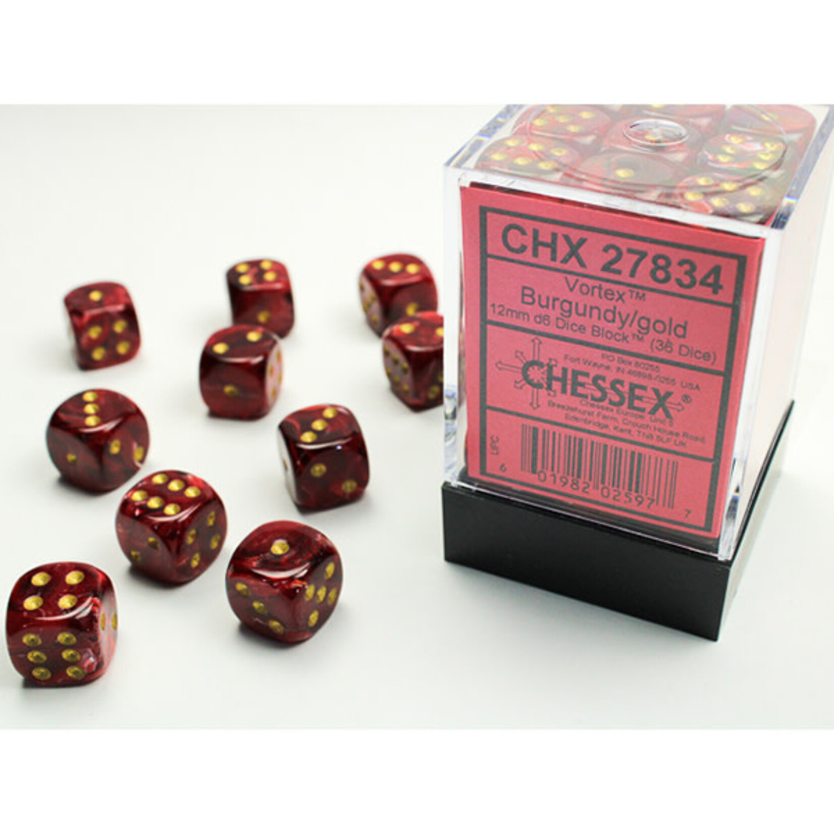 Chessex CHX 27834 Vortex Burgundy / Gold 12mm (36d6)