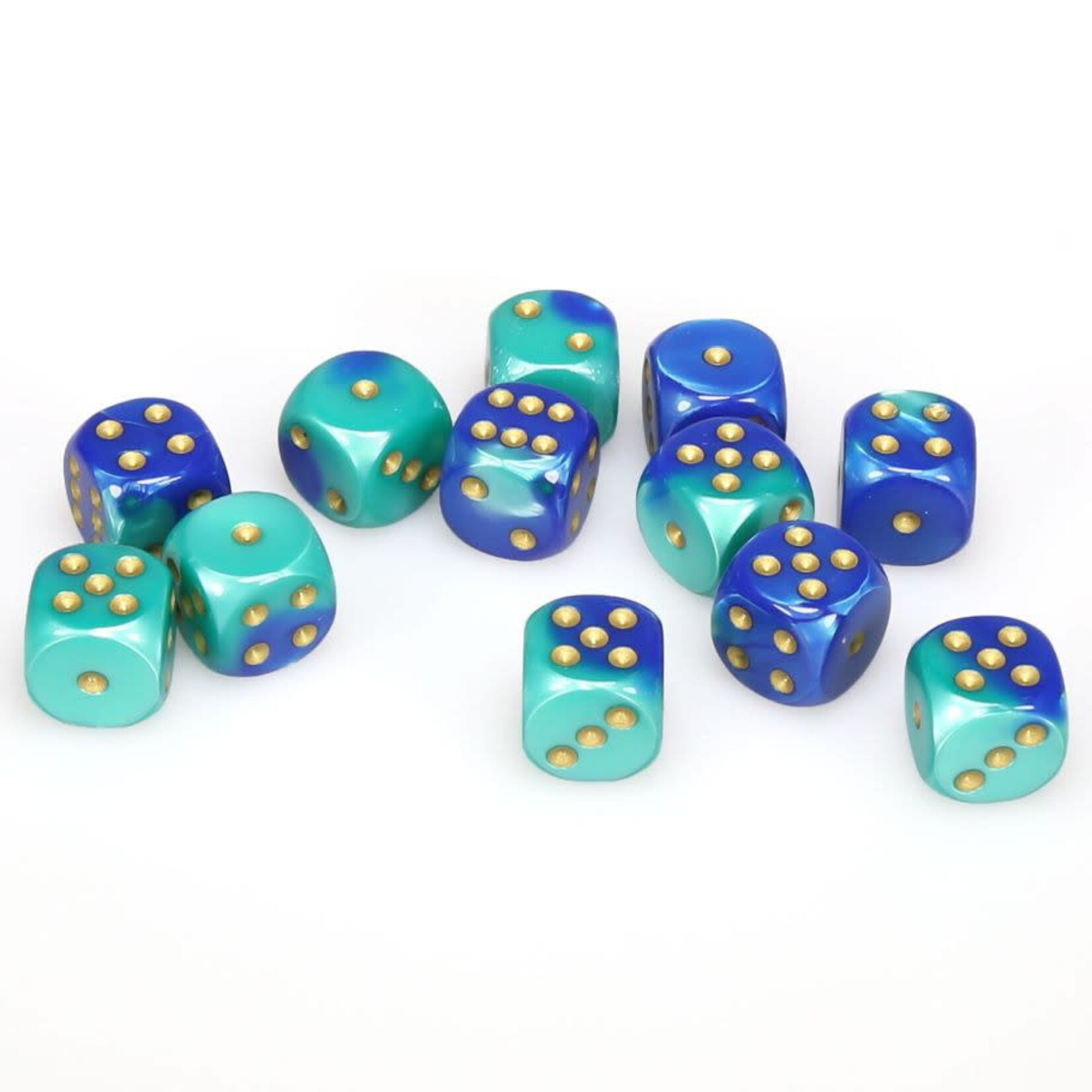 Chessex CHX 26659 Gemini Blue / Teal w / Gold 16mm (12d6)