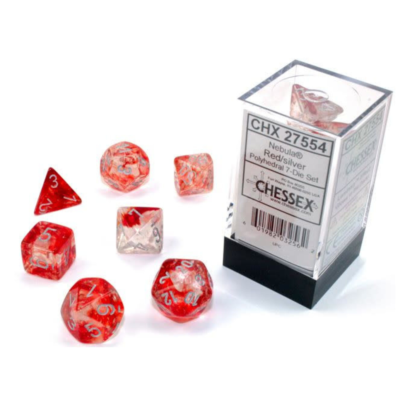 Chessex CHX 27554 Nebula Luminary Red / Silver Polyhedral 7-die Set