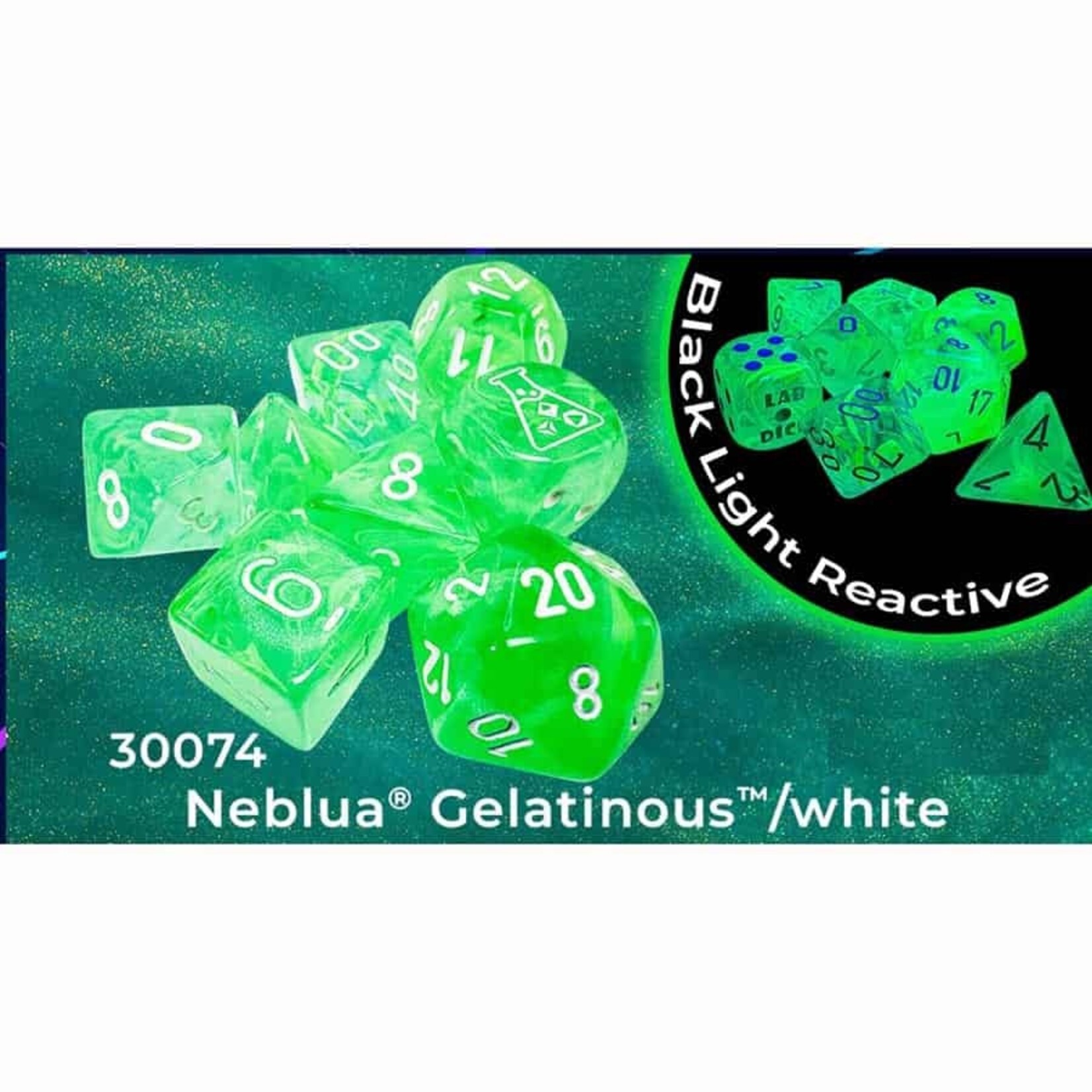 Chessex CHX30074  NEBULA GELATINOUS WITH WHITE 7CT LAB DICE (SERIES 9)