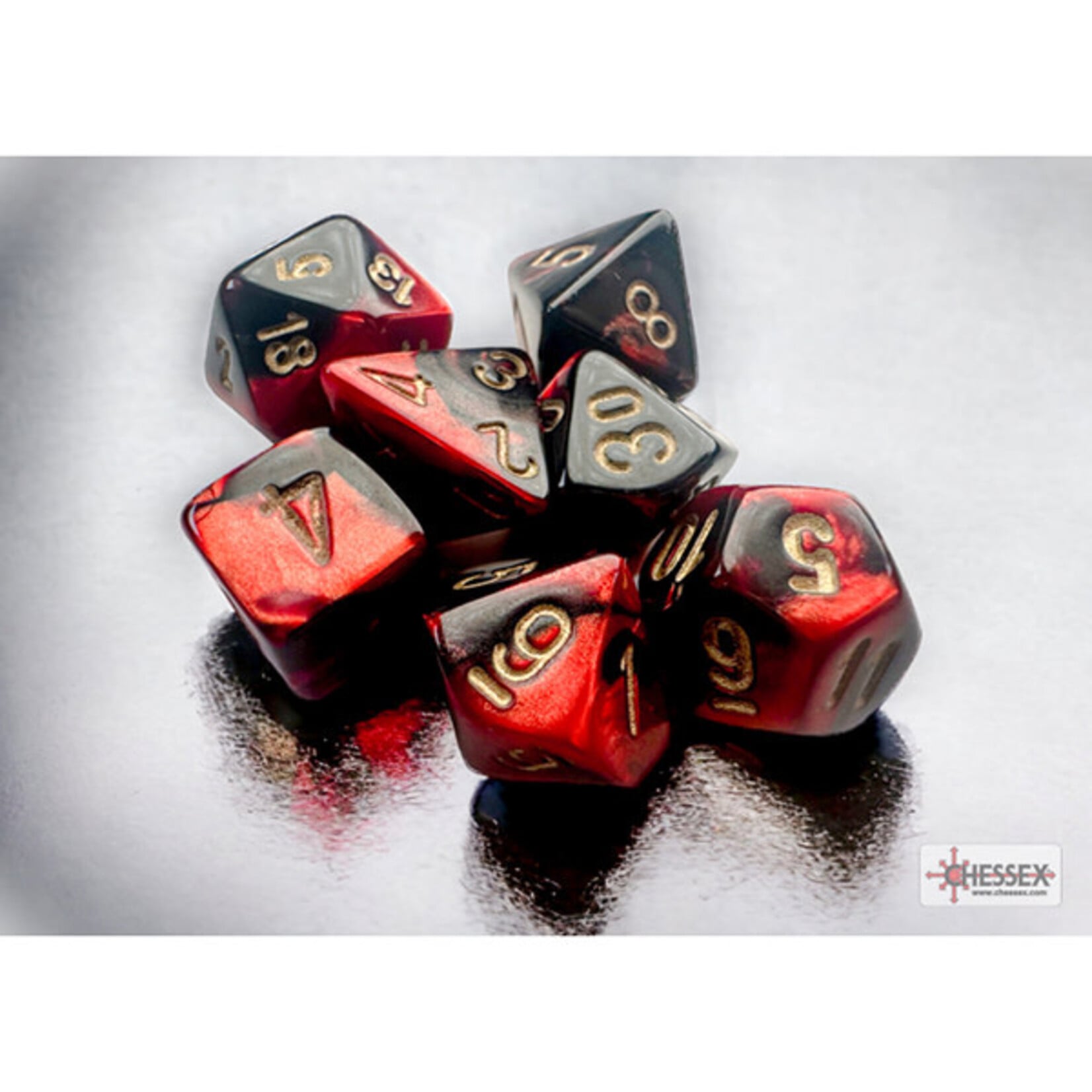 Chessex CHX 20633 7-Die Set Mini Gemini: Black-Red/Gold