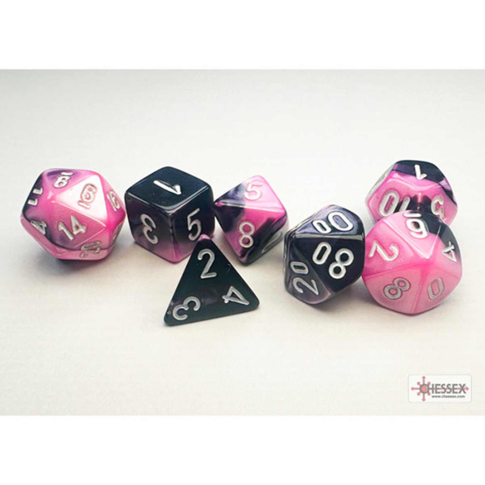 Chessex CHX20630 7-Die Set Mini Gemini: Black-Pink/White
