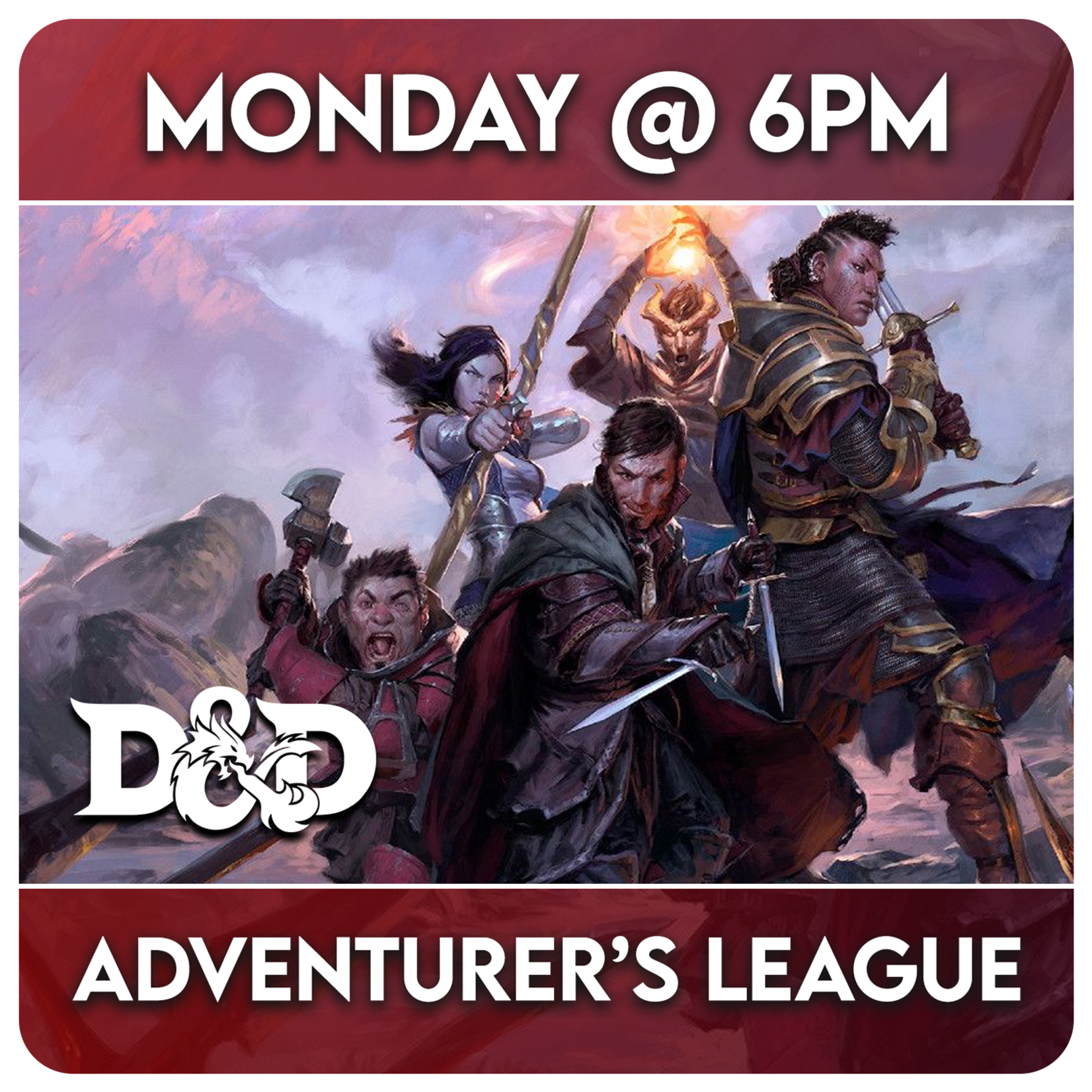 Dungeons & Dragons Events 04/13 Monday @ 6 PM - D&D Adventurer's League  w/ Tim One Shot Adventures