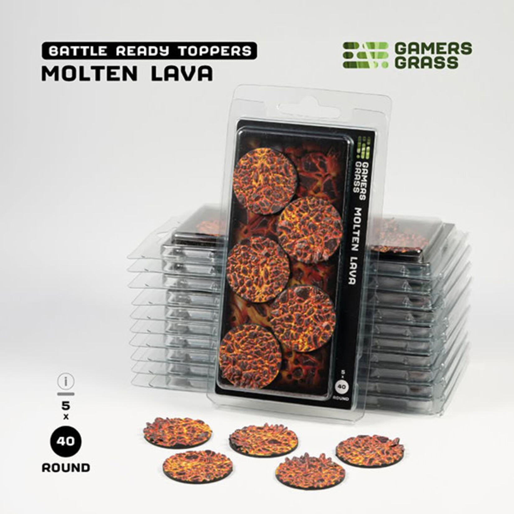 GamersGrass Battle Ready Toppers: Molten Lava- Round 40mm (x5)