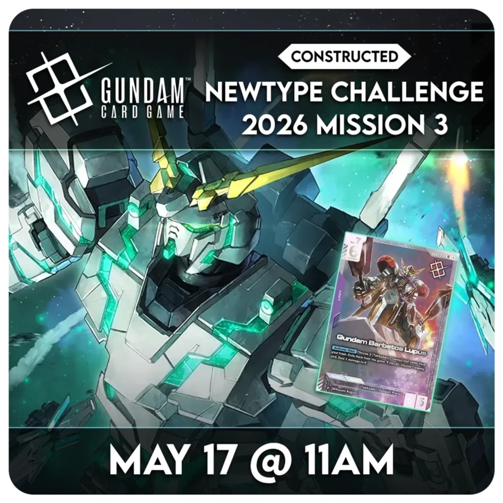 Gundam TCG Events 05/17 Sunday @ 11 AM - GUNDAM CARD GAME NEWTYPE CHALLENGE 2026 MISSION 3
