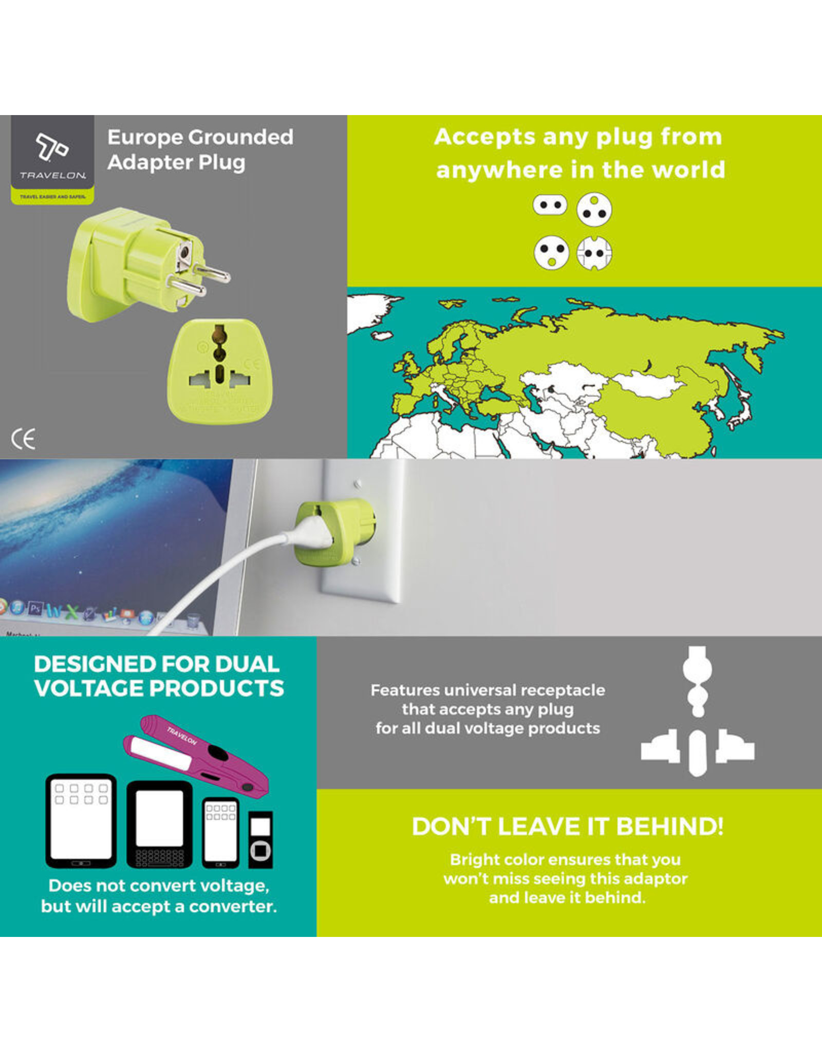 TRAVELON EURO GROUNDED ADAPTER