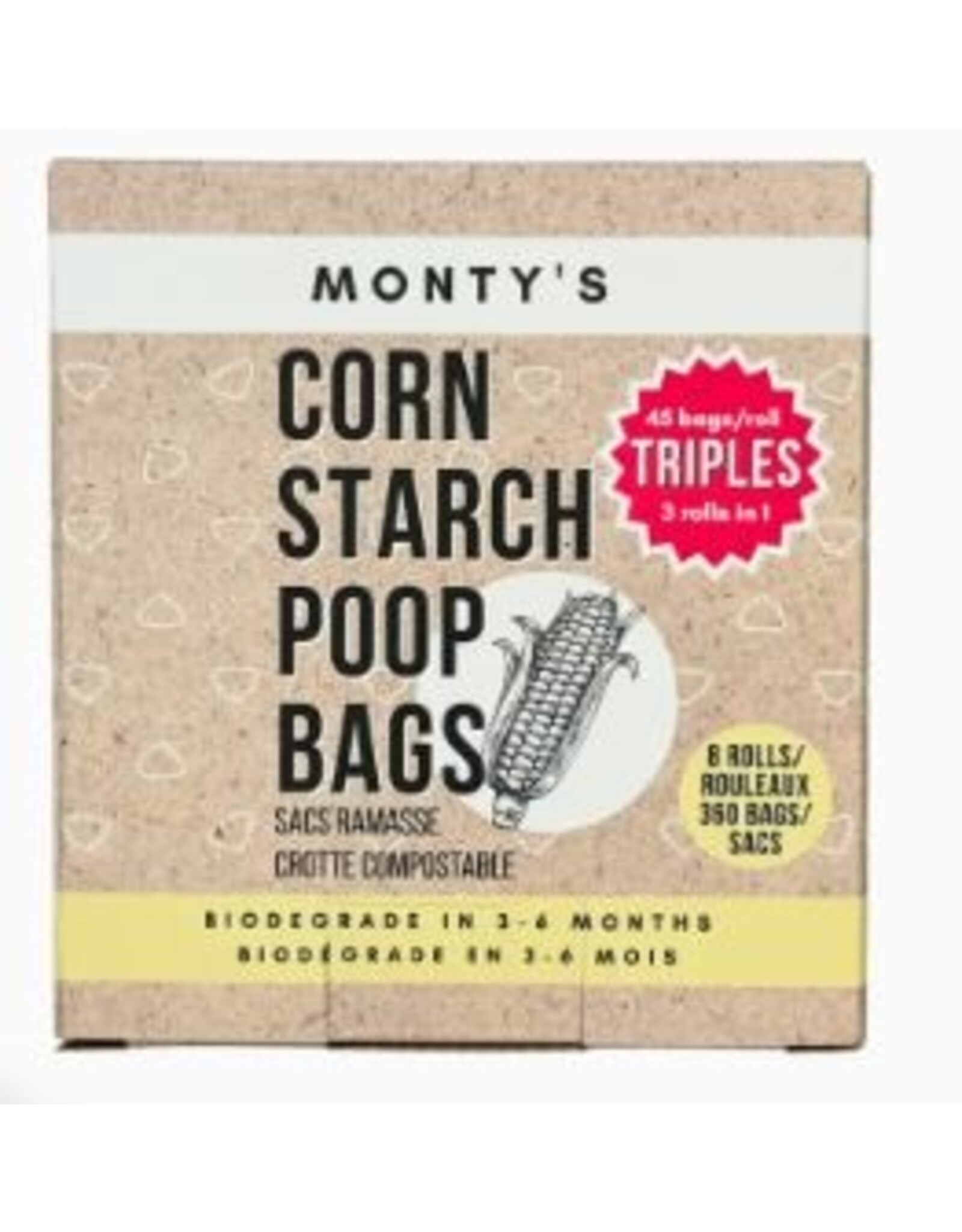 Monty's Bags Monty’s Cornstarch Poop Bags 3 Rolls/180 bags