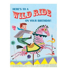Laughing Elephant Boy on a Pink Horse Notecard A7 Birthday