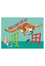 Laughing Elephant Kangaroo Jumping Hurdles Notecard A7 Encouragement