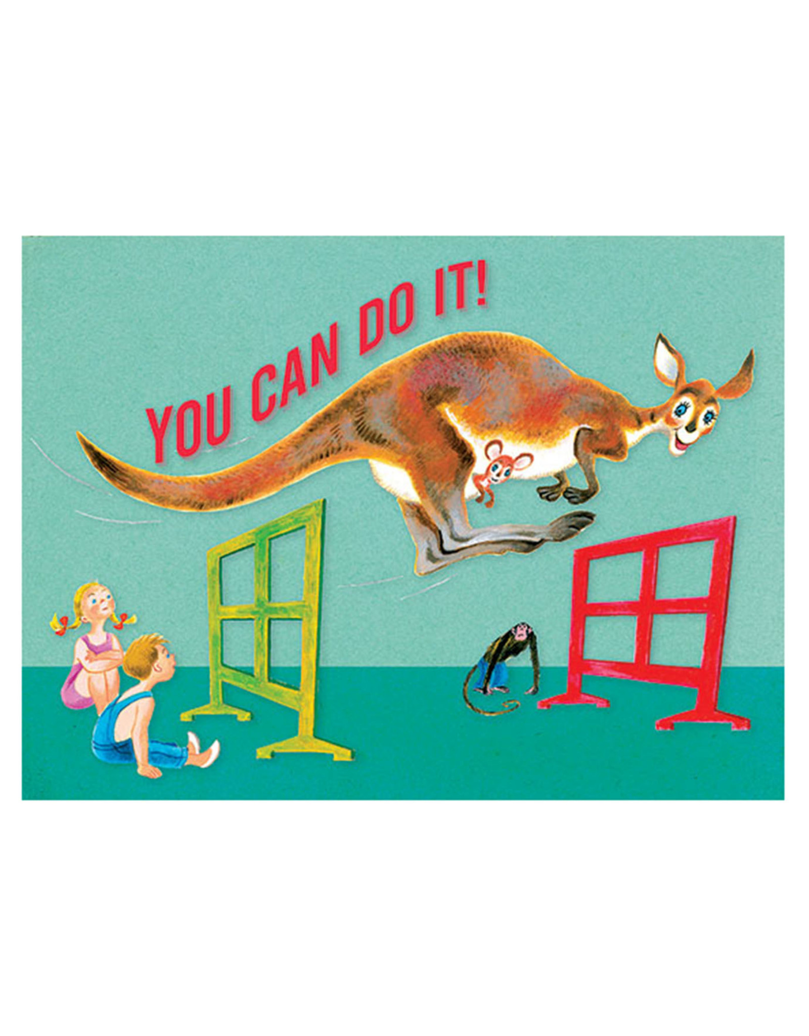 Laughing Elephant Kangaroo Jumping Hurdles Notecard A7 Encouragement