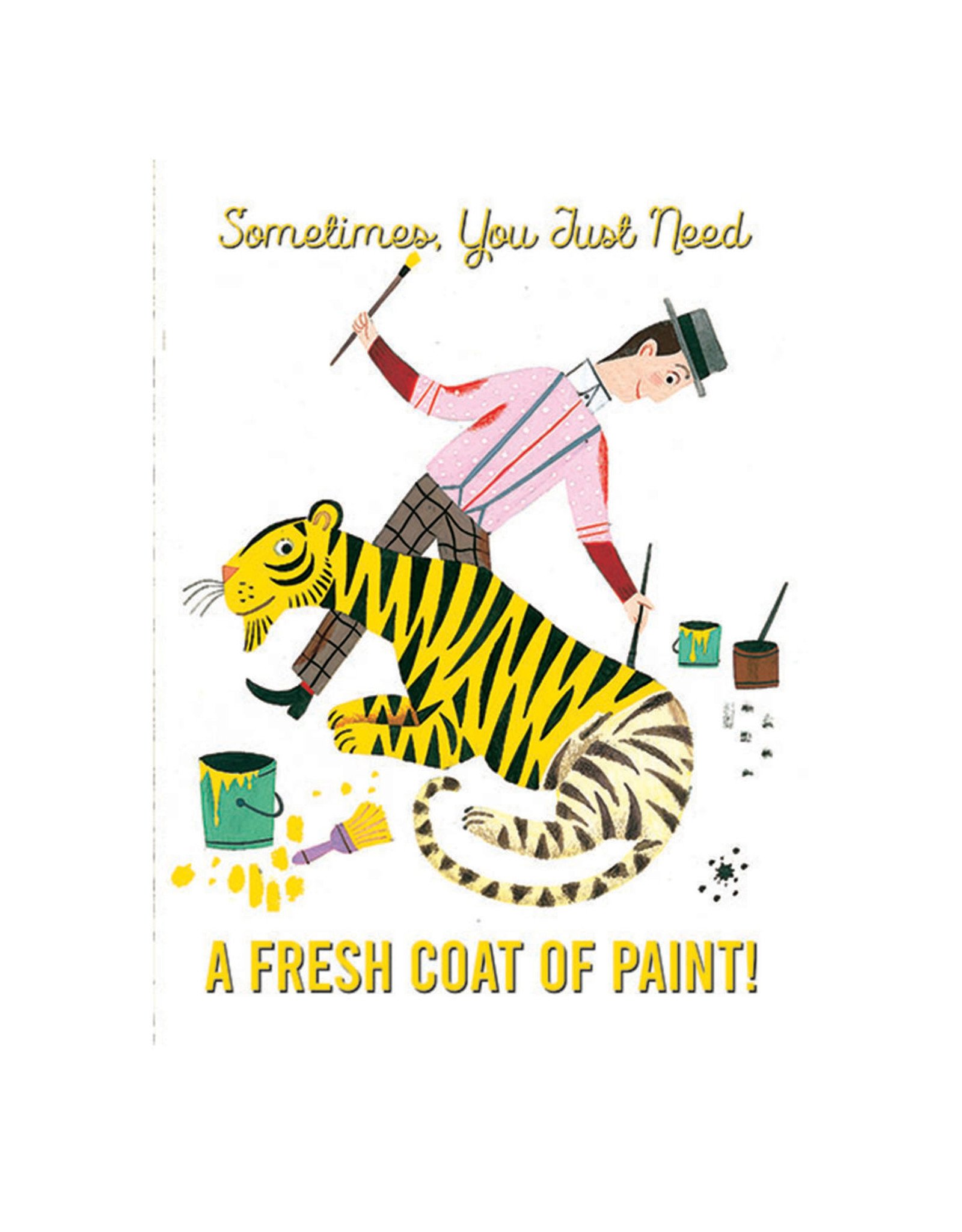 Laughing Elephant Tiger Being Painted Yellow  Notecard A7 Thinking of You