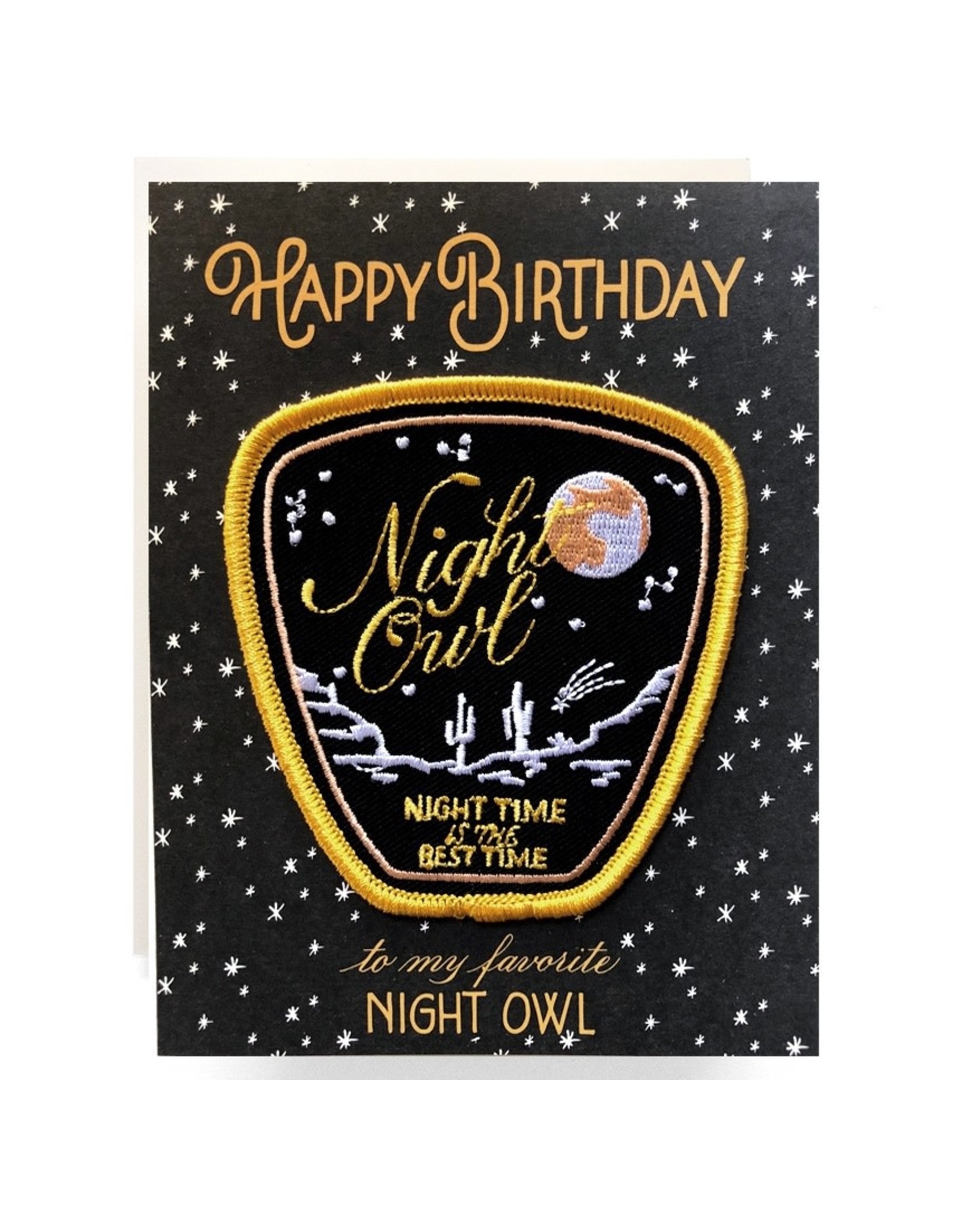 Antiquaria Patch Card: Night Owl Birthday A2 Greeting Card