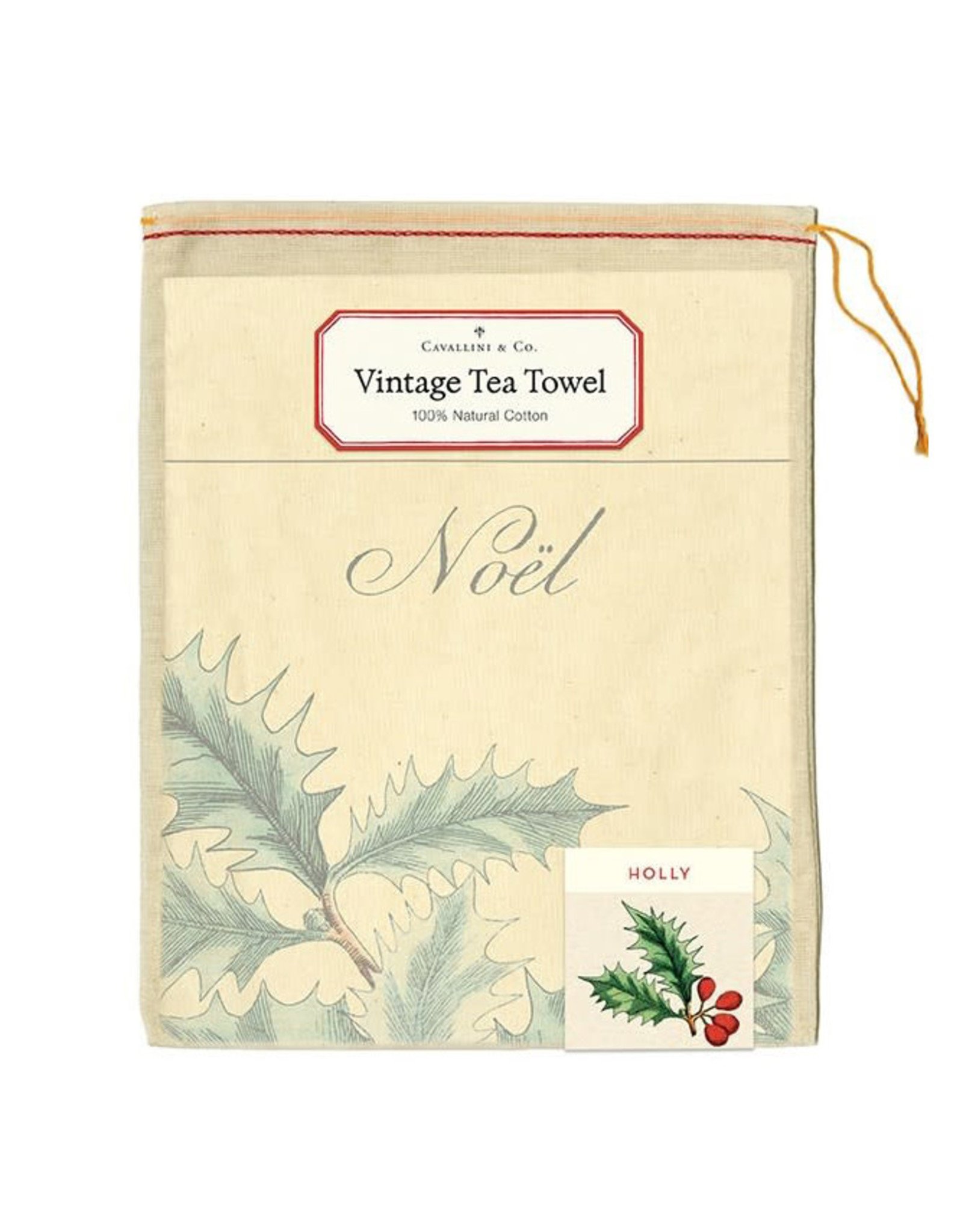 Cavallini Papers & Co. Holly Christmas Tea Towel
