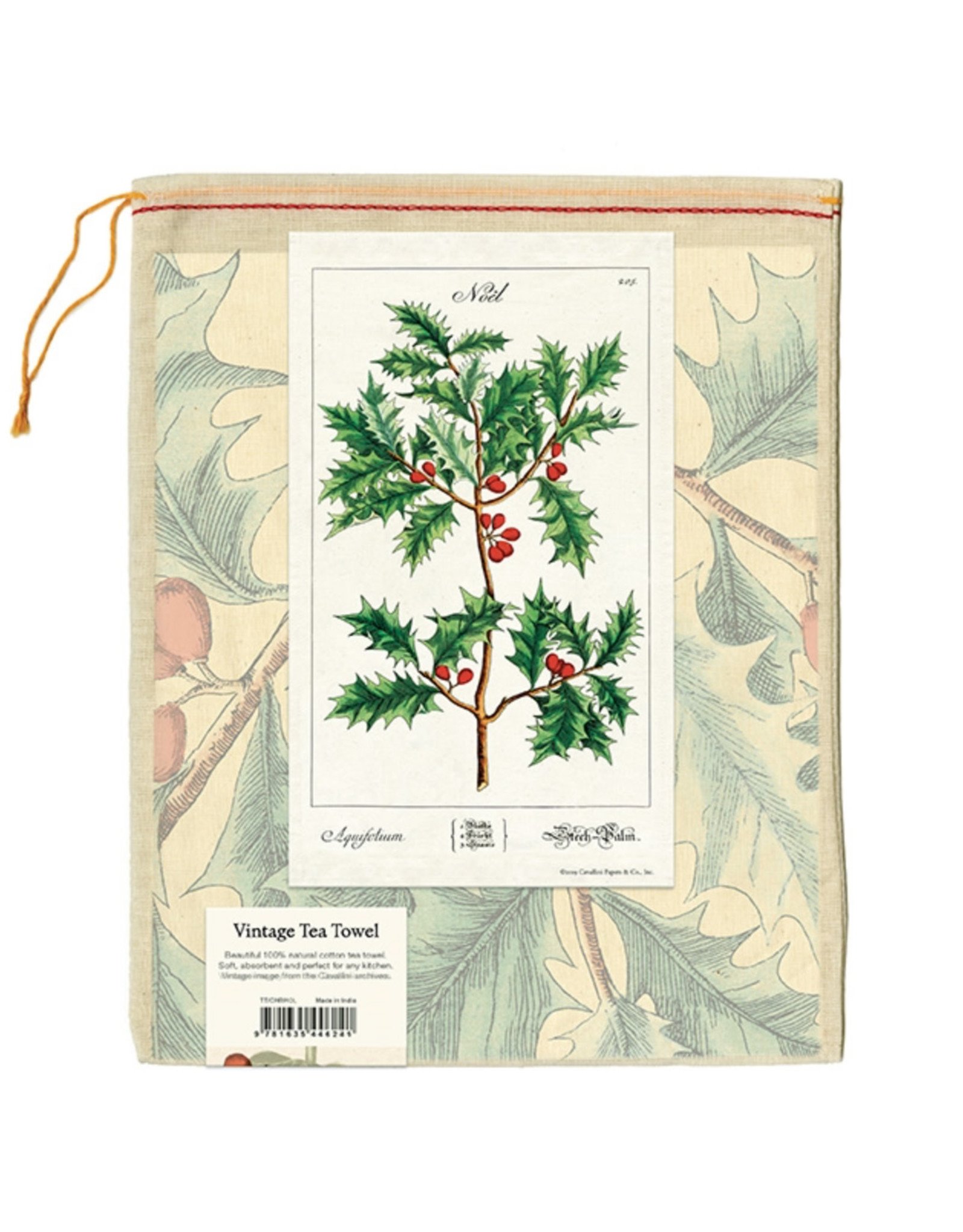 Cavallini Papers & Co. Holly Christmas Tea Towel