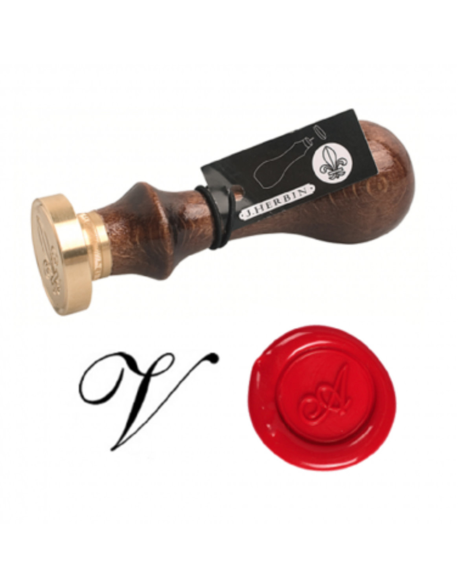 J. Herbin "V" Script Old Style Letter Seal + Handle
