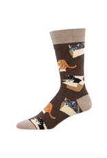 Socksmith Design Cat in a Box Brown Heather Men's Crew Socks
