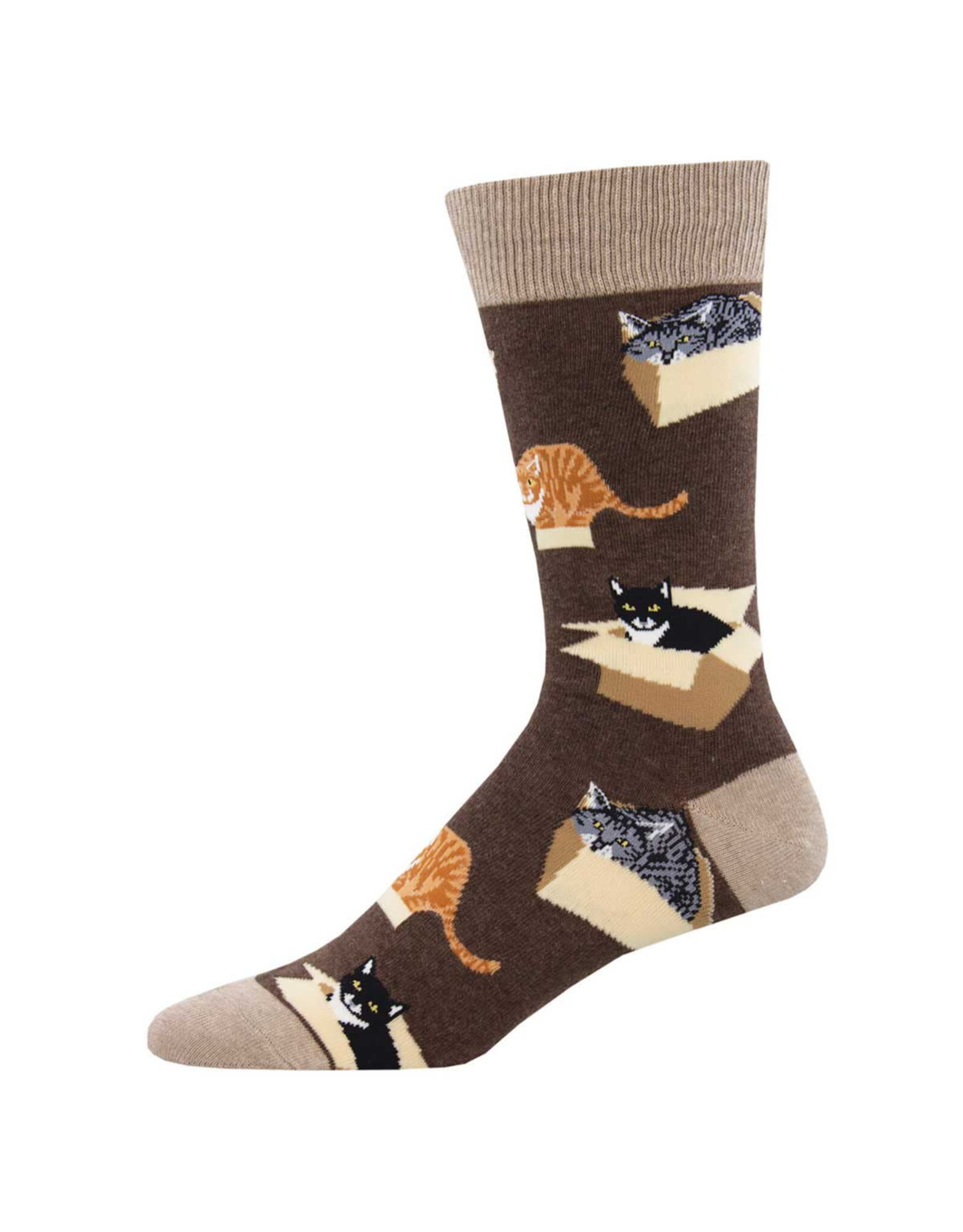 Socksmith Design Cat in a Box Brown Heather Men's Crew Socks