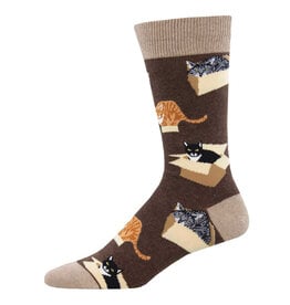 Socksmith Design Cat in a Box Brown Heather Men's Crew Socks