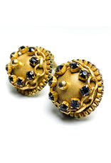 Hobe et Cie. Round Gold-Color Chain Clip Earrings Studded with Garnet-Color Rhinestones