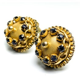 Hobe et Cie. Round Gold-Color Chain Clip Earrings Studded with Garnet-Color Rhinestone