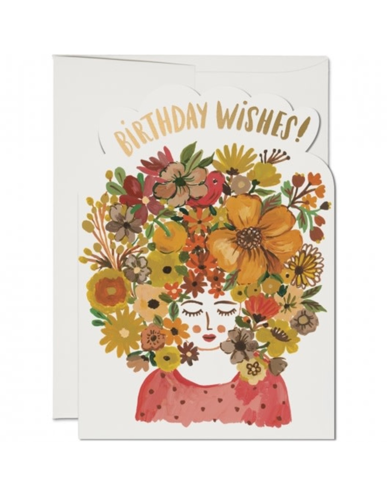 Red Cap Cards Floral Tresses Birthday A7 Notecard