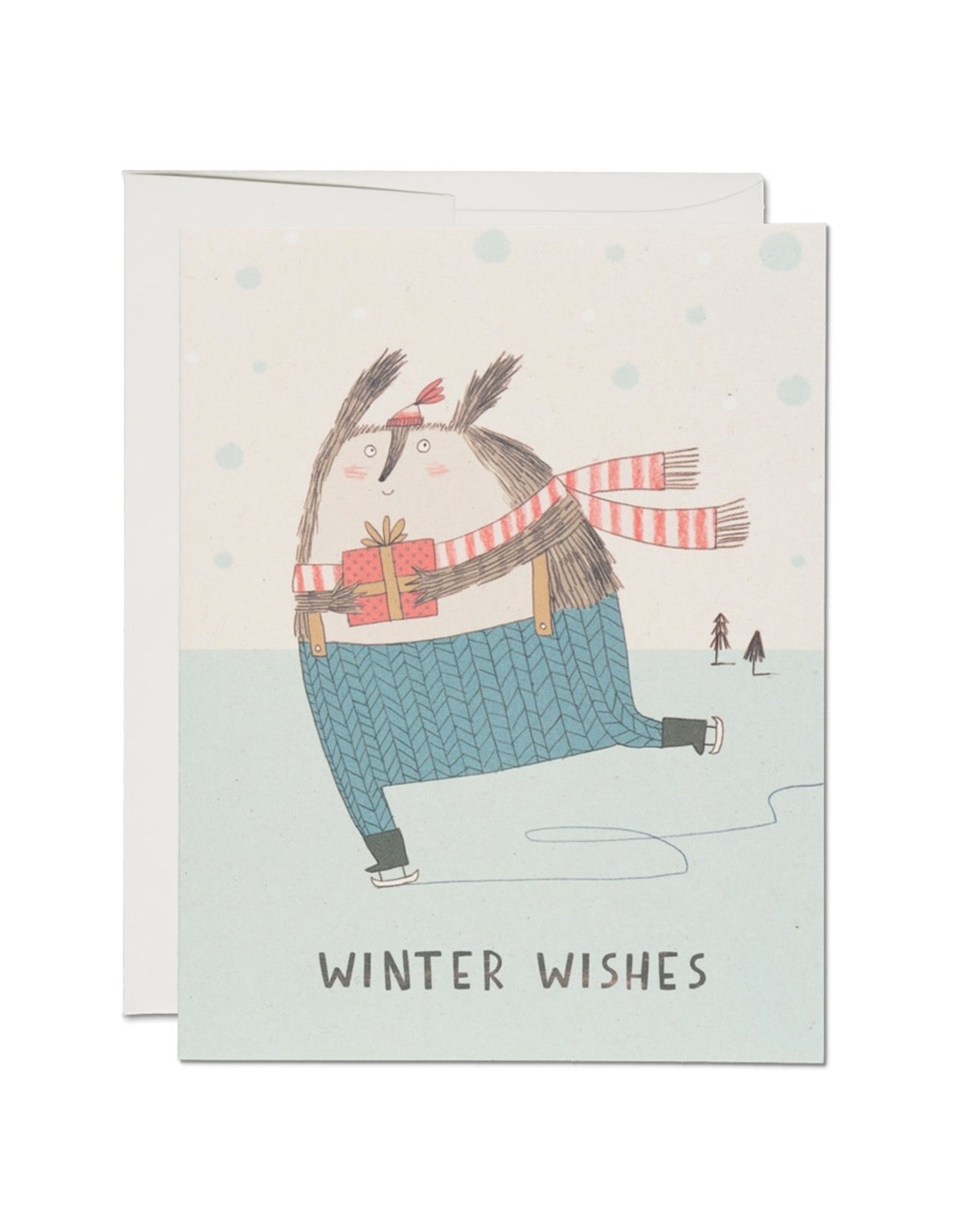 Red Cap Cards Ice Skating Christmas A2 Notecard