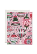 Red Cap Cards Retro Ornaments Christmas A2 Box of 8 Notecards