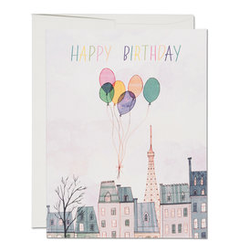 Red Cap Cards Paris Balloons Birthday A2 Notecard