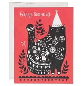 Red Cap Cards Black Cat Birthday A2 Notecard