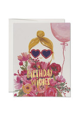 Red Cap Cards Heart Shaped Glasses Birthday A2 Notecard