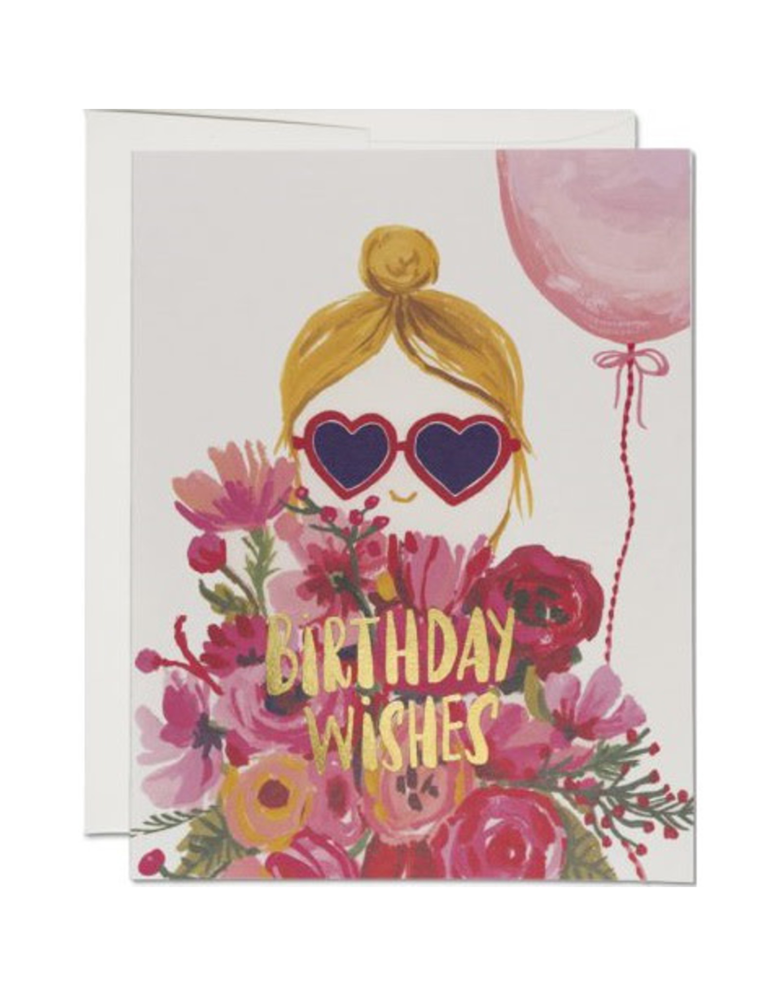 Red Cap Cards Heart Shaped Glasses Birthday A2 Notecard