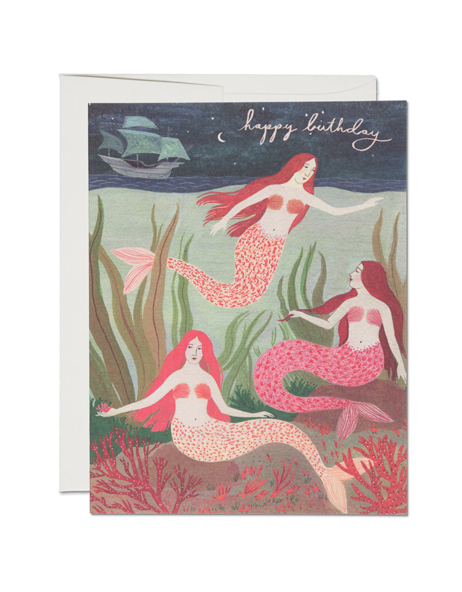 Red Cap Cards Mermaids Birthday A2 Notecard