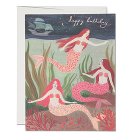 Red Cap Cards Mermaids Birthday A2 Notecard