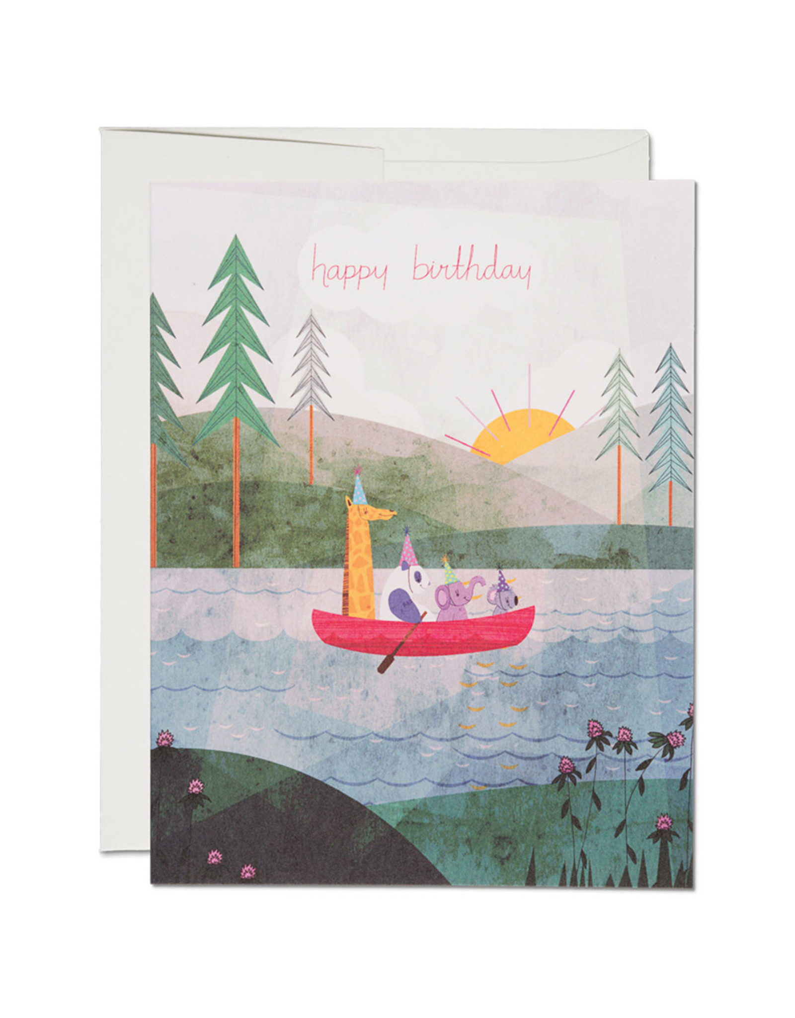 Red Cap Cards Four Canoe Birthday A2 Notecard