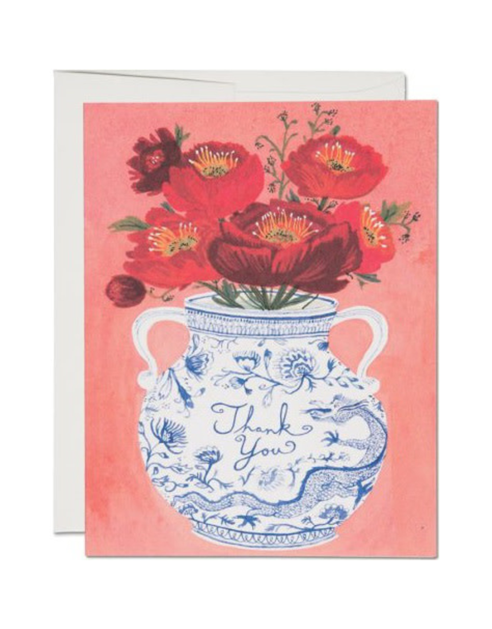 Red Cap Cards Dragon Vase Thank You A2 Notecard